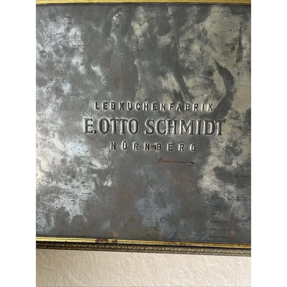 Vtg Germany E Otto Schmidt Large Tin Box Hinged Top Nurnberg Lebkuchen-Schmidt